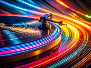 Long Exposure Photography of Spinning Vinyl Record, Music, Retro, Analog, Audio
