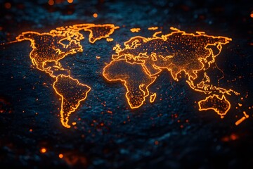 Illuminated World Map Digital Art Highlighting Global Connections for Innovative Design