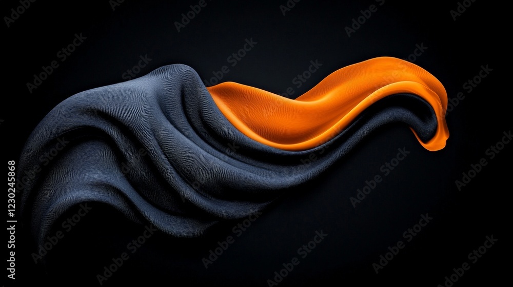 Poster abstract dark elegance: swirling forms of dark grey and vibrant orange fabric create a dynamic, abst