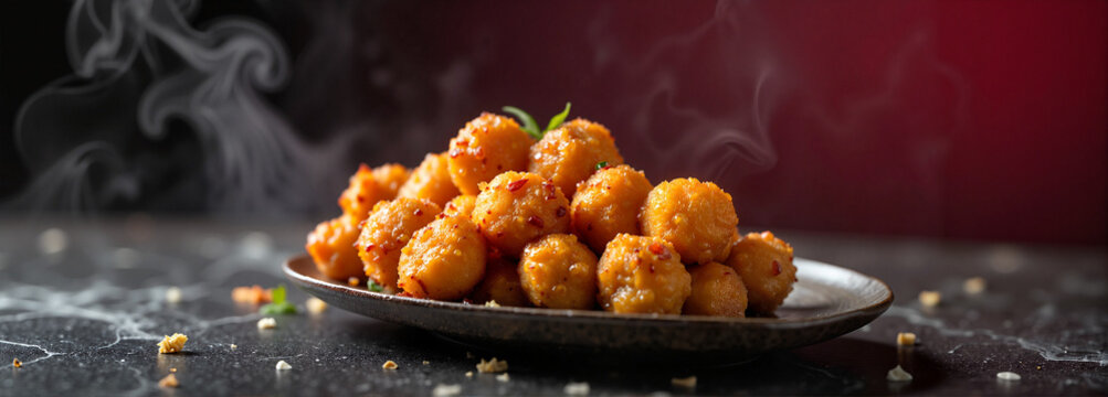 Gourmet pakora served with artistic smoke, elegance and flavor