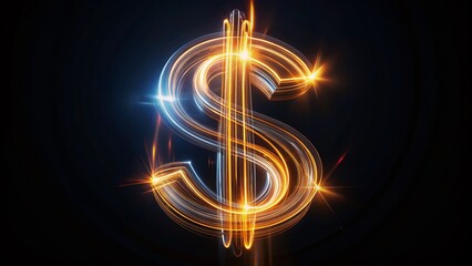 Long Exposure Photo of Glowing Black Dollar Sign, Financial Success,  Monetization Concept