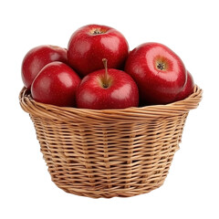 Fresh Red Apples in a Woven Basket on White Background