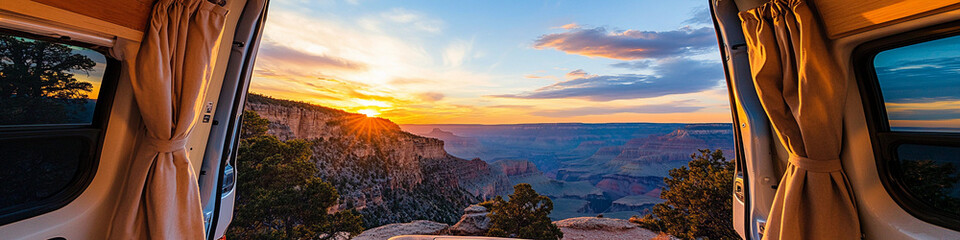 Stunning sunset view from an RV at a canyon overlook