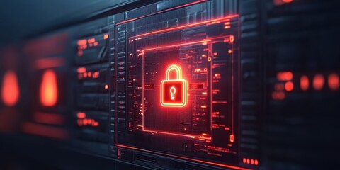 Secure Digital Lock with Red Neon Lights Effect