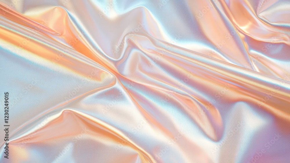 Poster abstract crumpled holographic foil generating iridescent, shimmering surface with dynamic metallic c