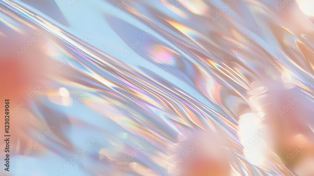 Poster abstract crumpled holographic foil generating iridescent, shimmering surface with dynamic metallic t