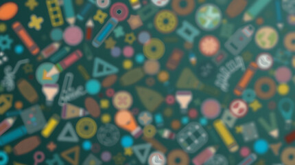 blurry chalkboard background full of colorful doodles relating to education and learning. This image is a fun and creative background for educational resources or presentations.  