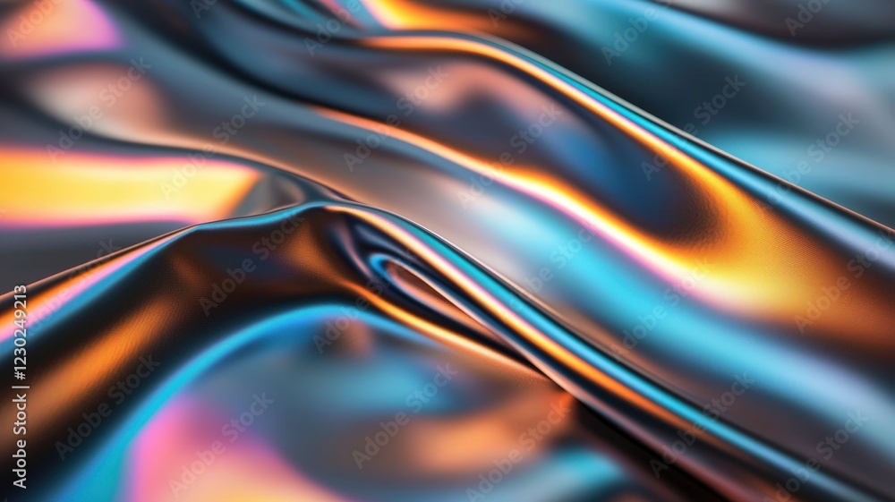 Poster abstract crumpled holographic foil generating iridescent, shimmering surface with dynamic metallic t