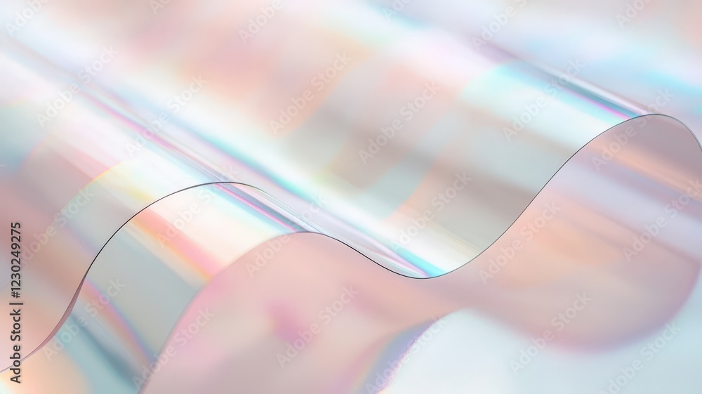 Poster smooth holographic liquid flowing and swirling against a soft pastel gradient backdrop creates an et