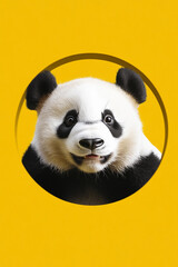 Fototapeta premium Cute panda portrait with bright yellow background