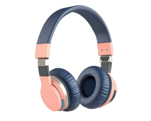 Wireless headphones with stylish design, featuring pink and blue color scheme, perfect for music lovers and on go listening