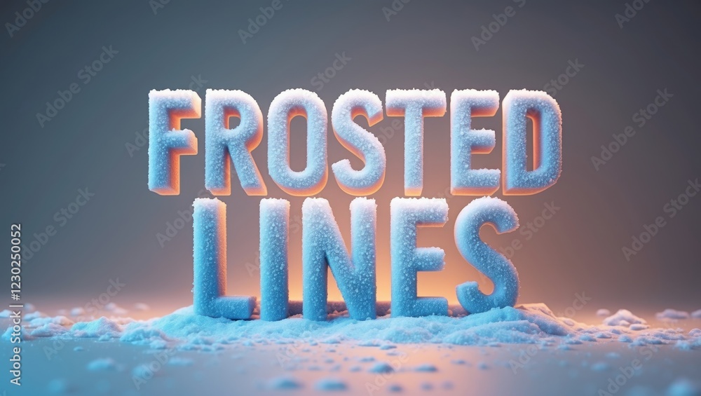 Poster frosted lines on a snowy surface with soft glowing background