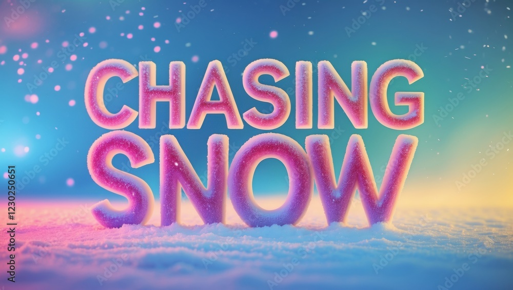 Aufkleber chasing snow text with colorful background and snowy texture