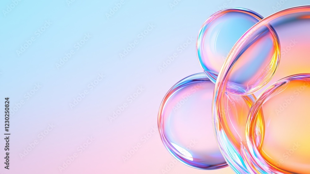Poster abstract delicate soap bubbles drifting, forming ethereal pastel colored abstract gradient backgroun