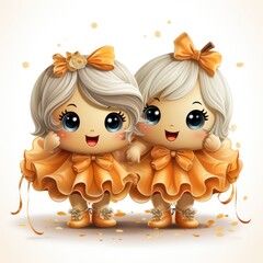 Obraz premium Charming Chubby Pumpkins in Tutus and Ballet Shoes Dancing Together By Generated AI