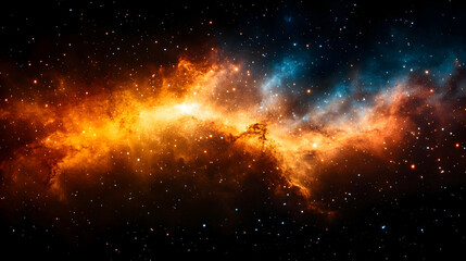 Fototapeta premium Cosmic Nebula with Orange and Blue Hues in Dark Space