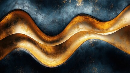 Golden waves curve across dark textured surface