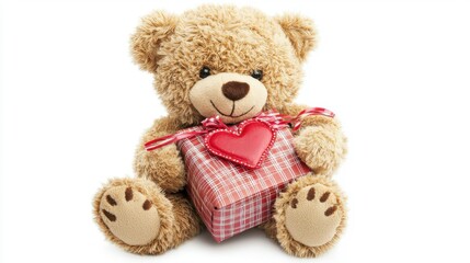 Obraz premium Teddy Bear with a Heart-Shaped Gift Box