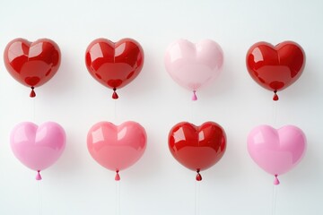 A collection of heart-shaped balloons in red and pink, perfect for events and celebrations.