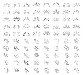 Large collection of hand drawn doodle sparkles and rays radiating outward, creating a whimsical and festive atmosphere for various design projects