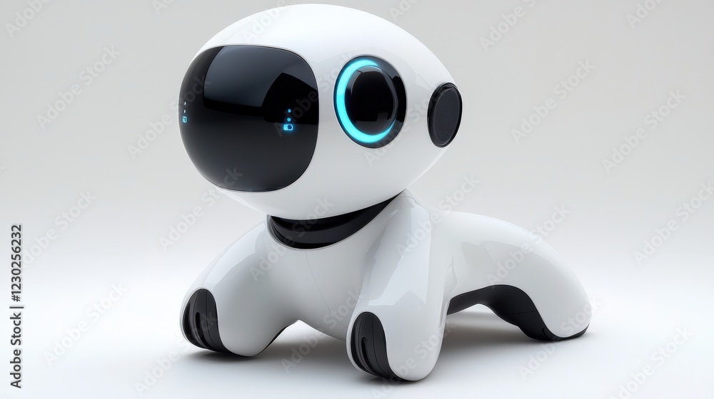 Poster cute robotic pet with smooth white body and glowing features designed for companionship and interact