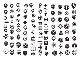 Clean and Simple Navigation Icon Set in Black Silhouette Vector Format