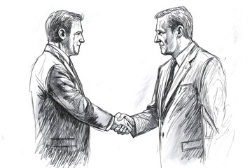 Fototapeta premium Pencil drawing representing two businessmen shaking hands, symbolizing agreement, partnership, and success in the business world