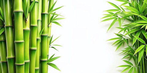 Lush Green Bamboo Plant, Isolated on White Background, Copy Space Left