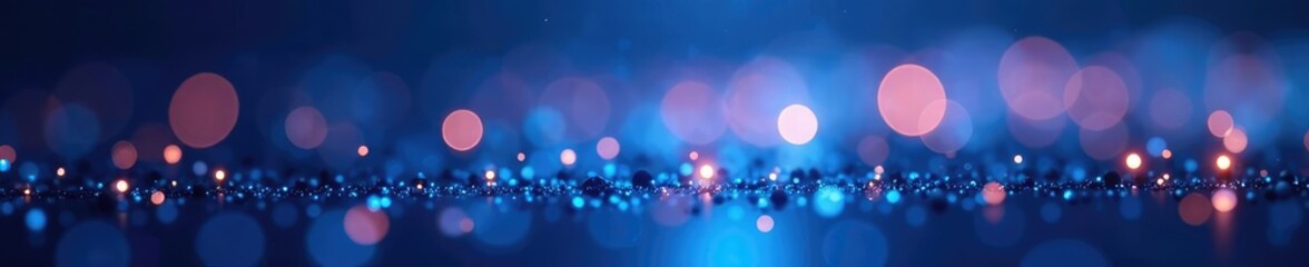 Shimmering lights suspended in mid air reflect off a sparkling blue surface, reflective, bright, sparkle