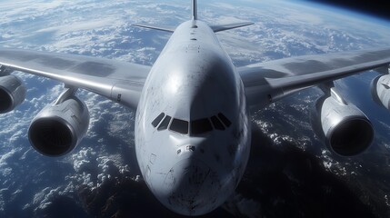 Fototapeta premium Airplane Flying High with Shallow Depth of Field