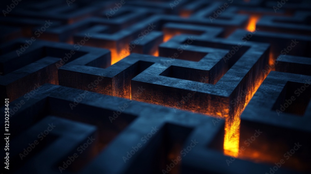 Poster glowing labyrinth: a complex stone maze path
