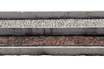 Three steps of stairs with white and red Portuguese stone ornaments isolated on transparent background