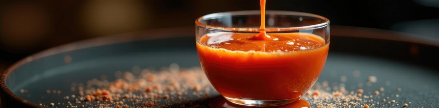 Sous vide mole sauce seeping from a crystal glass, sous vide, sauce