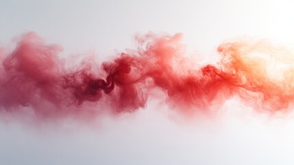 Fototapeta premium Vibrant Red and Orange Smoke Cloud Swirling Gracefully Against a Pure White Background Creating a Striking Contrast that Evokes Emotions of Passion Energy and Creative Inspiration in Art