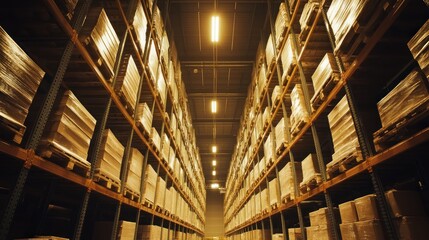 Fototapeta premium Warehouse Interior with Rows of Pallets