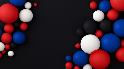 Abstract Sphere Arrangement:  A vibrant and modern arrangement of red, blue, white, and black spheres against a black background. Perfect for adding a touch of contemporary design to your projects.