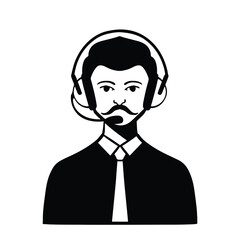Flat style avatar, dispatcher secretary administrator with mustache in shirt man in tie, black and white