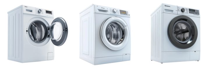 Modern washing machines showcase on transparent background for clean homes