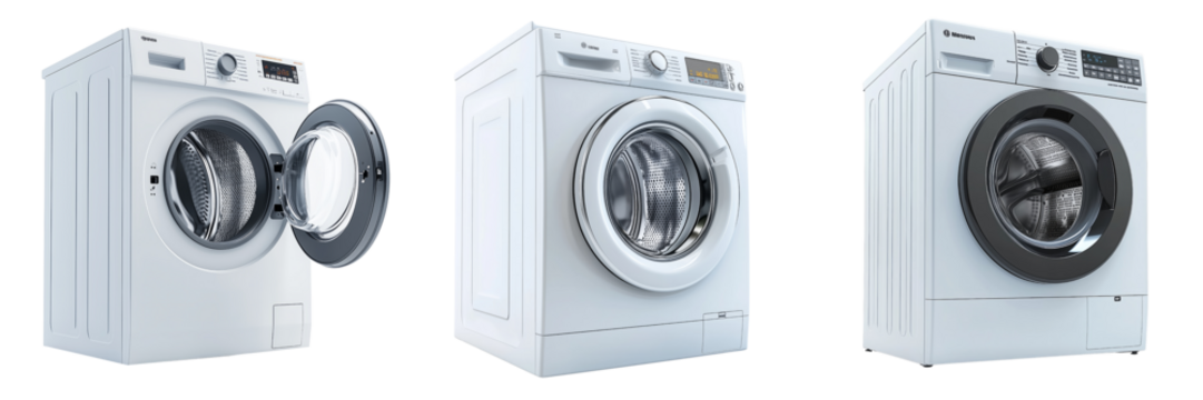 Modern washing machines showcase on transparent background for clean homes
