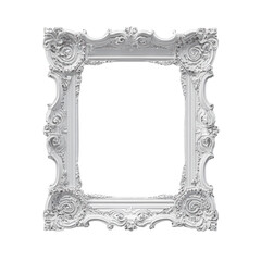 Isolated Intricate White Baroque Picture Frame with Scrollwork Details