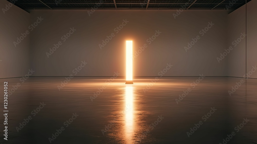 Aufkleber a tall, glowing rectangle emits light in a minimalistic, empty space, creating a striking contrast w