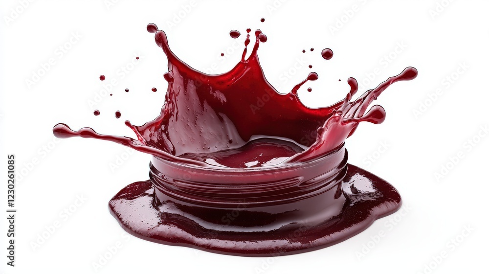 Aufkleber vivid red liquid splashing from open jar on white background capturing movement and texture in creat