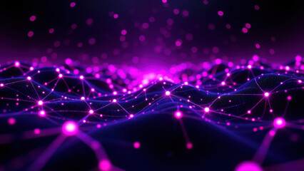 Obraz premium A captivating digital illustration depicting a secure online network with vibrant purple hues and abstract connectivity patterns.