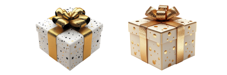 Festive gift boxes with golden ribbons for holiday celebration on a transparent background