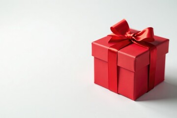 Obraz premium Red gift box on a white background with a red bow, festive, present idea