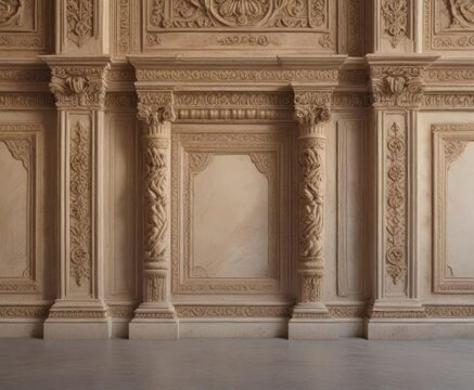 Roman plasterwork wall with intricate moldings, cornice, moldings, classical architecture
