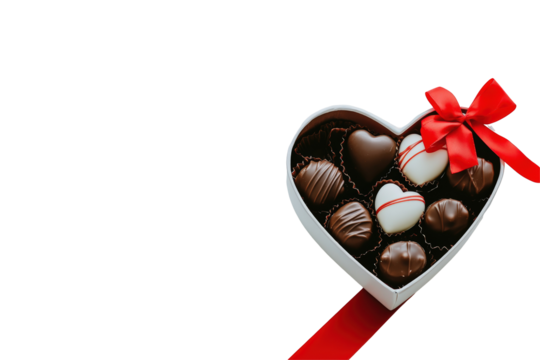 Isolated Heart-Shaped Box with Assorted Chocolates and Red Ribbon - Powered by Adobe
