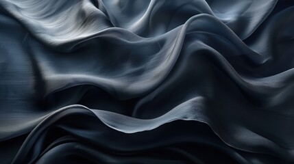 Obraz premium Luxurious wavy fabric in deep black color, close-up