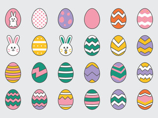 Set of Easter eggs flat Bunny Colorful Silhouettes in Various Poses  Vector Illustration