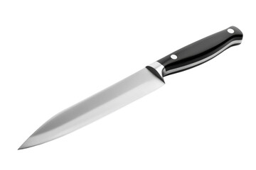 Isolated Sharp Stainless Steel Kitchen Knife with Black Handle